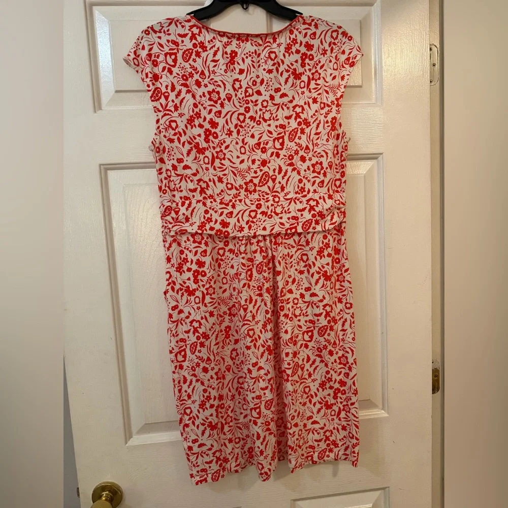 Boden Margot Jersey Dress Red & White US Sz 16 R Modal Cotton Pockets Cap Sleeve - Picture 3 of 4